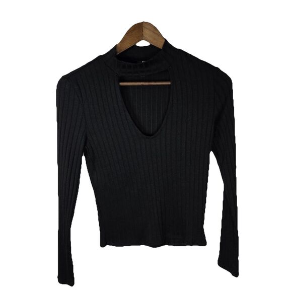 Divided Black Ribbed Fitted Top Whimsy Goth Top Small - Picture 1 of 5